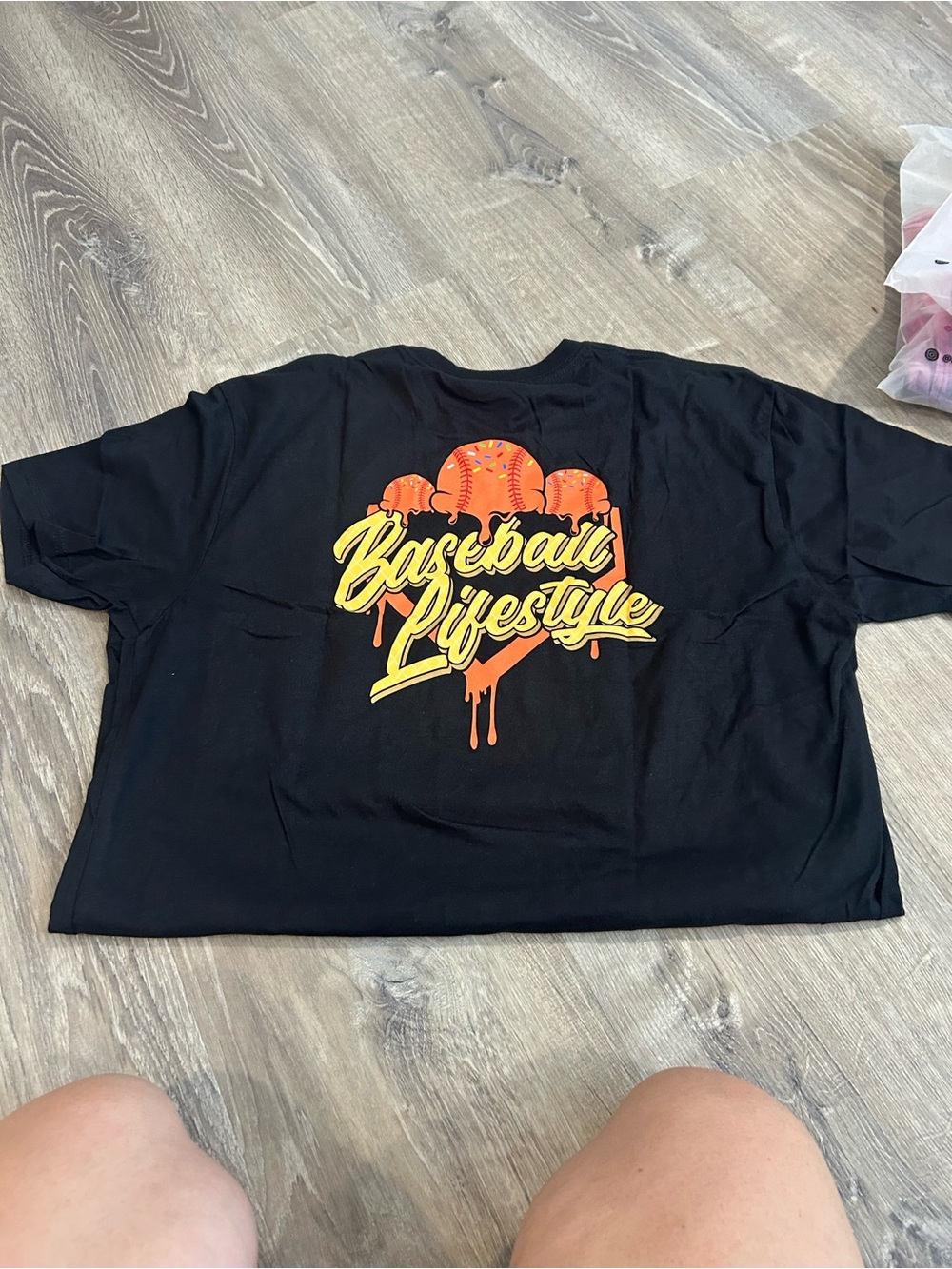 Men’s Baseball Lifestyle Graphic Tee - Black with Orange & Yellow Print